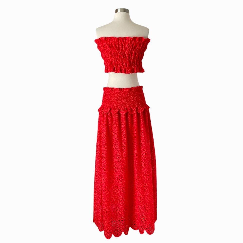Hill House Red Eyelet Skirt Set - Two-Piece Tube Top & Maxi Skirt - Picture 5 of 8